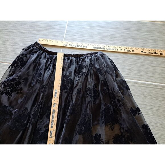 Black Velvet Burnout Floral Sheer Maxi Skirt Elastic Waist Women's Large Gothic - Picture 8 of 9